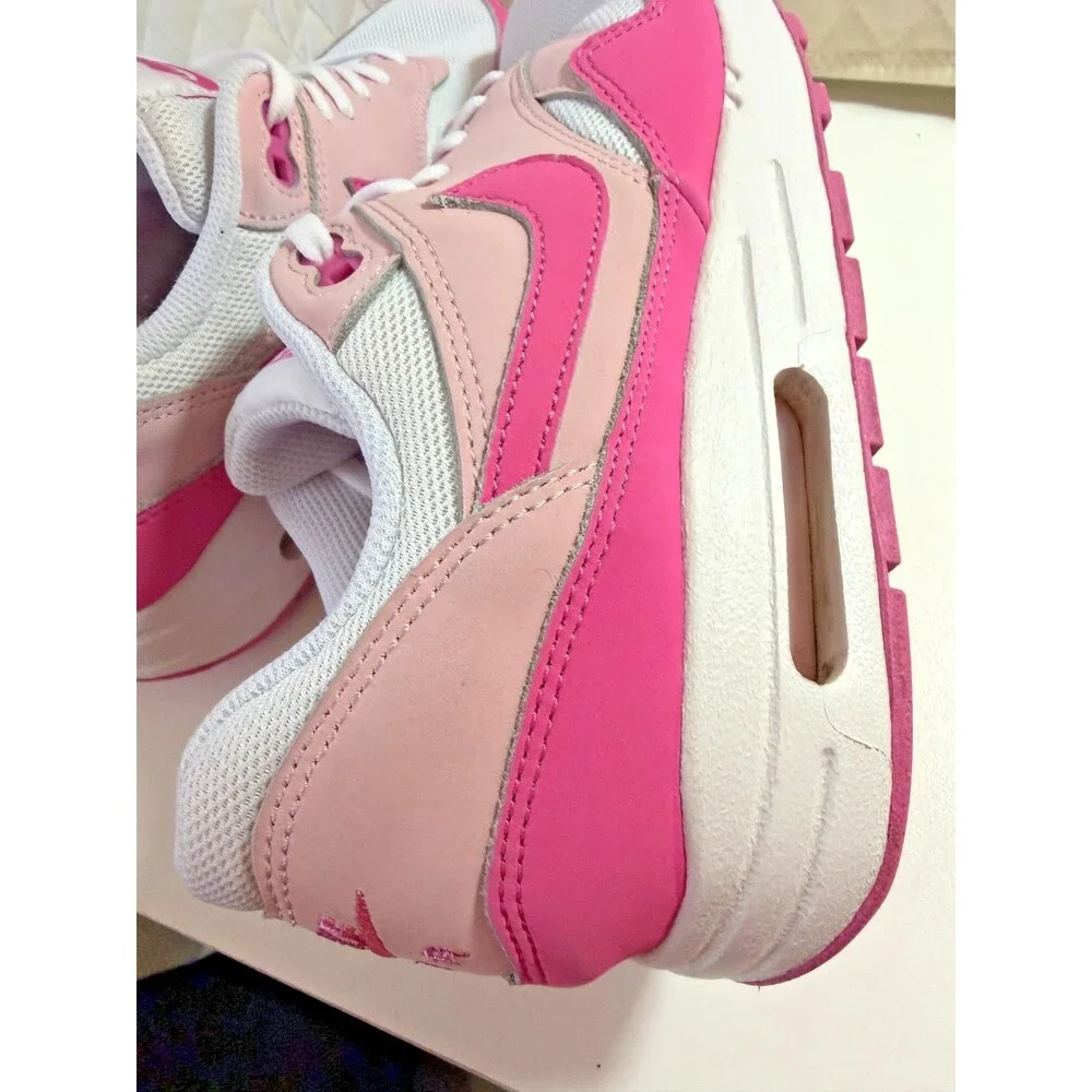 NIKE Kids Air Max 1 Sneaker Shoes White Pink FZ3559-100 Size 6.5Y / Big Kids
